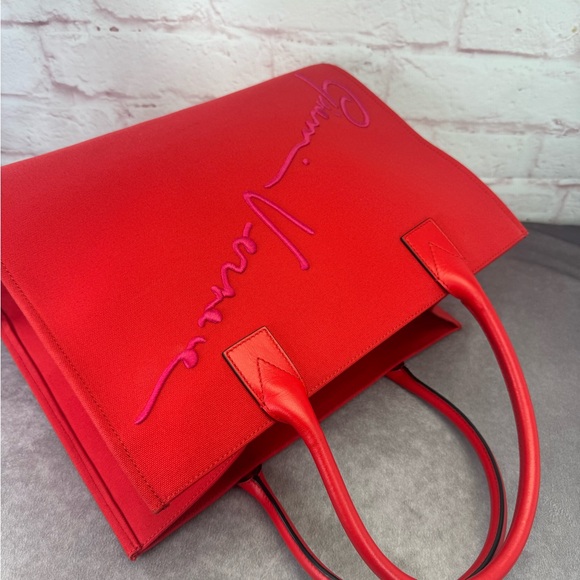 VERSACE Canvas Suppler Calfskin Cabas GV Signature Tote Red - Picture 7 of 16